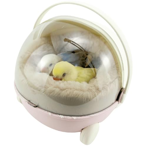 Bird Carrier Cage with Warm Nest, Cushion and Safe Lock, Portable Cages with Chain, Small Animals Travel Carrier Plastic Breathable Outgoing Box for Hamsters Lovebirds Budgies Sugar Gliders (Pink)