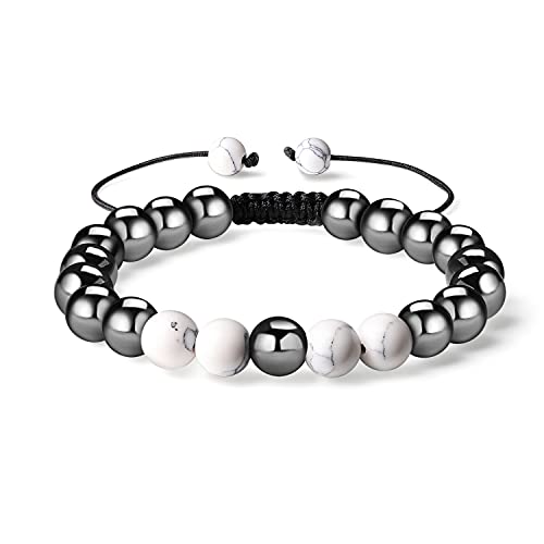 Cool Matching Bracelets For Couples Crystal Bracelet White Turquoise Magnetic Hematite Beaded Bracelet Energy Stones Adjustable And Stretch 2 Pcs For Women Therapy Anxiety Friendship Bracelets Graduation Gifts #TOP6