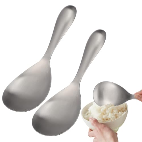 Cabilock 2Pcs Rice Spoons for Serving, Stainless Steel Rice Paddle Spoon Non Stick, Kitchen Silverware Utensils for Home Restaurant