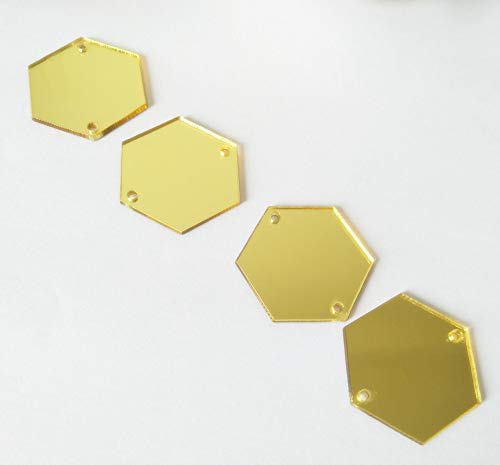 Meya Perles Miroir hexagonales en acrylique, à coudre, perles miroir cristal en strass, à dos plat, avec trou doré