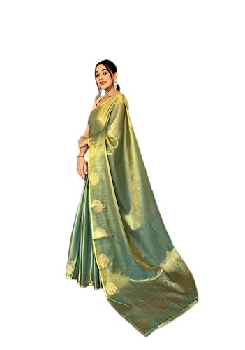Image of Panzora Women's Tissue Silk Jacquard Weaving Saree With Unstitched Blouse Piece