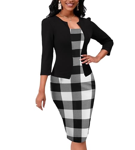Image of Yajedo Women's Reto Bodycon Midi Dresses 3 /4 Sleeve Church Wear to Work Business Pencil Dress