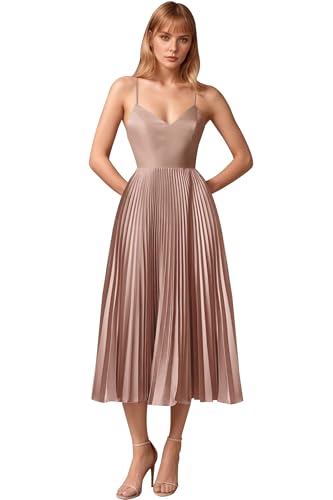 Satin V Neck Bridesmaid Dresses with Pleated Prom Dress A Line Formal Evening Cocktail Party Gowns