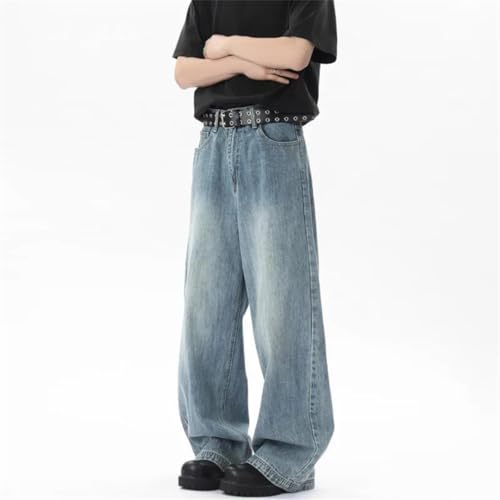 Men's Summer Wide Leg Curved-Knife Jeans American Bamboo Pattern Texture Design Trendy Denim Pants2