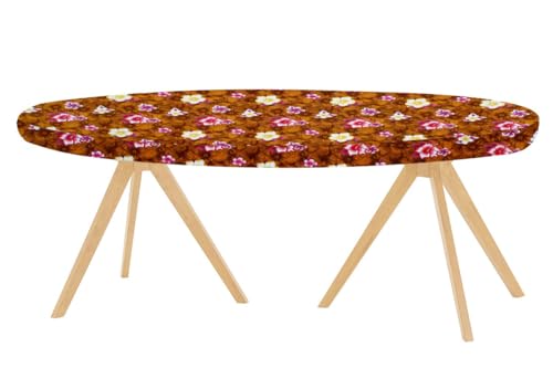 Image of The Furnishing Tree Elastic Oval Dining Table Cover WxL 42x72 in Inches Polyester Floral Pattern Orange