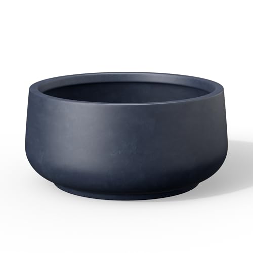 Kante Accent Round Bowl Charcoal Concrete Planter 14.2" Dia, Outdoor