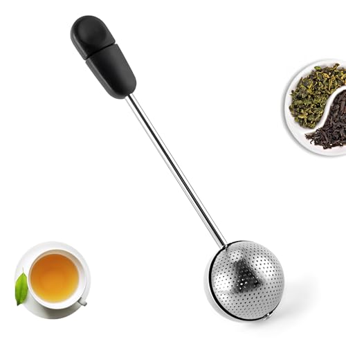Kuskins Stainless Steel Tea Ball Infuser with Rotating Handle, Fine Mesh Tea Strainer for Loose Leaf Tea, Premium Sphere Metal Filter Fits Most Cups & Teapots, Easy to Clean (Silver)