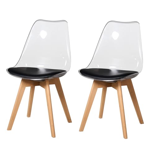 BenyLed Lot de 2 chaises de Salle à Manger de Style scandinave, Design rétro, chaises latérales en Acrylique Transparent, Chaise en Cristal avec Coussin...