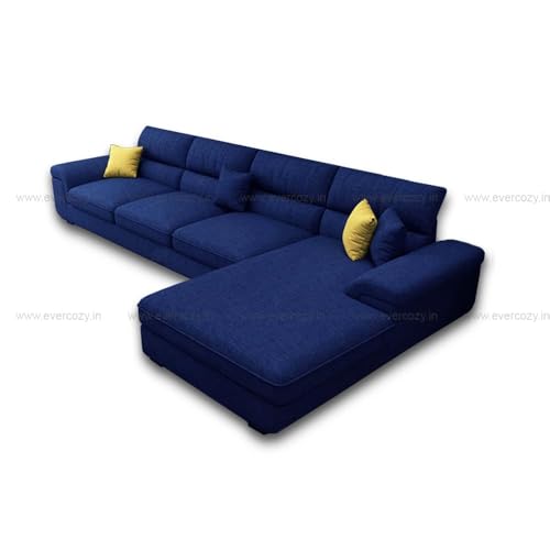 Image of Italino 5 Seater Luxurious L Shape Fabric Sofa Set (Right Side Lounger, Blue) | 5 to 6 Person Wooden Corner Sofa Couch for Living Room Bedroom Home Hall Furniture