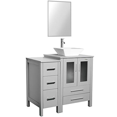 36" grey bathroom vanity and square sink combo, ceramic vess…