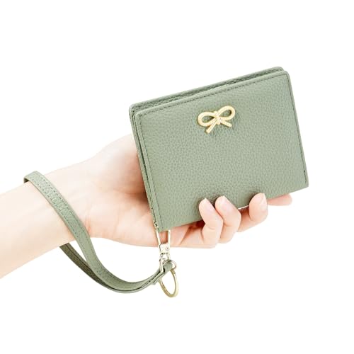 Image of GOIACII Women's Small Bifold Cute Bow Wallet Rfid Blocking Ladies Card holder Wristlet with Zipper Coin Pocket Green