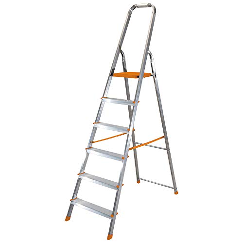 Scala domestica 6 gradini in alluminio portata 150kg Eurodomus E6/N Altezza 188 cm