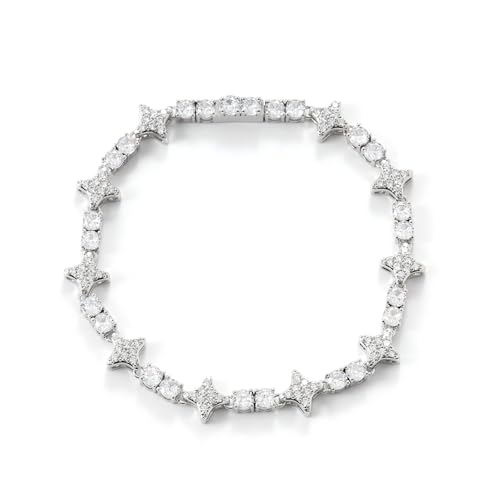 LuxeFlex 4mm Star Tennis Bracelet – Unisex 18K Gold/White Gold
