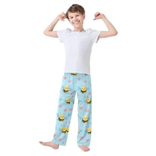 Pajama Bottoms, Pajamas Pant Cute Bees Hearts Lounge Wear Casual Blue Sleep Long Pants Soft Pjs Sleepwear2