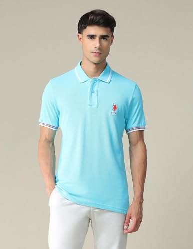 Image of U.S. POLO ASSN. Solid Slim Fit Polo T Shirts for Men - 100% Cotton, Half Sleeves Mens Tshirt