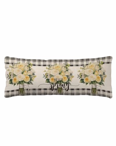 Image of SODIKA Body Pillow Cover with Zipper Closure, Spring Floral White Roses Body Pillow Case Cover 20 x 54 Inches Soft, Wrinkle, Fade, Luxury Soft Removable Pillow Case, Springsoa3924, FBMBZI-20240228
