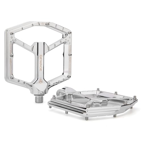 GEWAGE MTB Pedale Profi-Edition CNC-Aluminium 9/16 Chromoly-Achse 14 höhenverstellbare Pins ultraflaches Design ohne Endkappe Ersatzpins & Werkzeug (Silver)