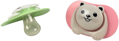 Image of Cartoon Animal Baby Toddler & Children Natural Shaped Orthodontic Pacifier /Binky (Cat and Panda Variety Pack)