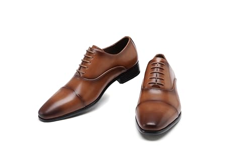 Image of DECARSDZ Mens Faux Patent Leather Classic Lace-up Formal Oxford Tuxedo Dress Shoes