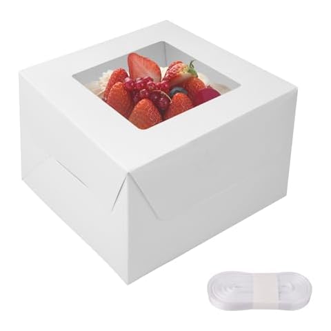 opaprain 10pcs 10x10x8 Inches Cake Boxes, White Bread Boxes with Windows for Pastries,Large baking box, birthday party, wedding, Easter Cover