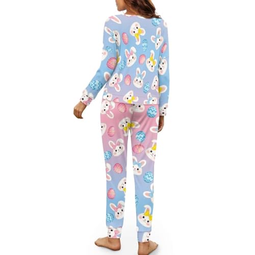 Image of Womens Lounge Set Long Sleeve Soft Pajama Sets Casual 2 Piece Pj Outfit Crewneck Sleepwear with Pockets Plus Size