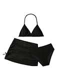 SHENHE Girl's 3 Piece Swimsuits with Cover Up Skirt Halter Triangle Bathing Suits Bikini Set Black 11Y