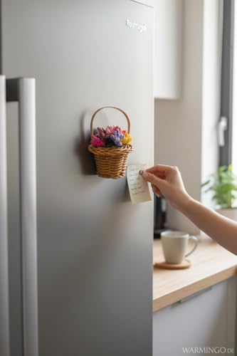 Image of Miniature Basket Flower Fridge Magnet for Refrigerator | Cute & Stylish Kitchen Decor Magnet | Decorative Refrigerator Accessories