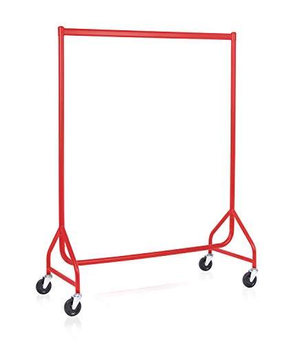 goodsforbusiness GmbH Profil-Rollständer Rot | Kleiderstange B122 x H155 cm | Stabiler Kleiderständer aus Stahlrohr rot matt lackiert | Garderobe mit 100mm Rollen | Belastbarkeit ca. 80 kg Cover