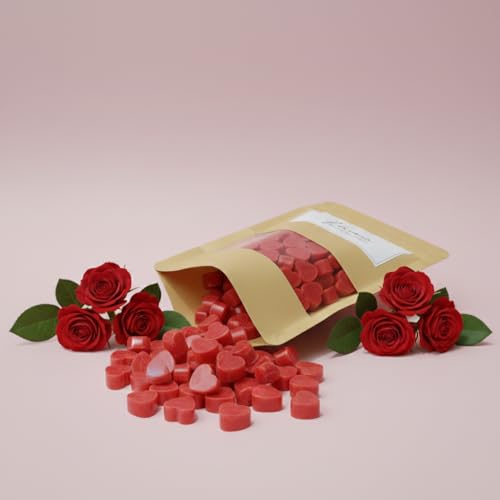 Image of Wax Melts | Organic Soy Wax | Essential Oil Infused | Rose Fragrance | Heart Shape Aroma Melts | Floral Room Freshener | Safe Smoke-Free Home Scent | 80 GMS