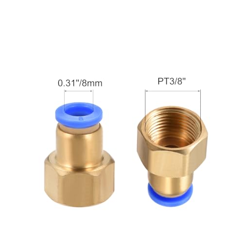 sourcing map Rohrverschraubungen Drücken Verbinder 8 mm Innendurchm. x G3/8 Buchse Gerade Pneumatischer Anschluss Rohrverschraubung