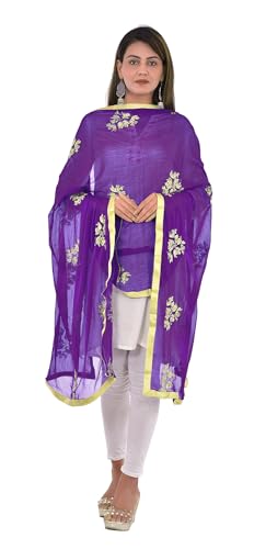 Image of Youthquake Golden Embroidered Work Chiffon Dupatta For Womens & Girls With 4 Side Gold Lace