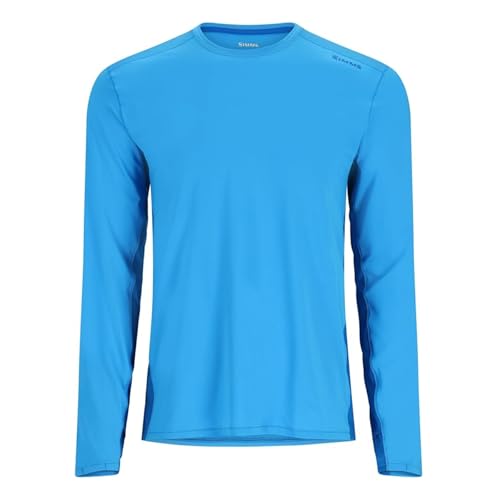 Simms SolarFlex Crewneck Long Sleeve Fishing Shirt for Men: UPF 50+ Sun Protection, Quick-Dry, Odor-Resistant (Seaport/Bright Blue, X-Large)
