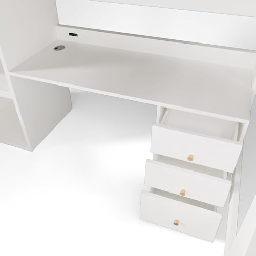 Miniatura 9 de Suky Cama Alta Para Niños, 90 X 200 Cm, Con Escritorio Usb-C, Armario Y Archivador, Cama Individual Con Escalera Y Somier, Espacio De Almacenamiento, Sin Colchón