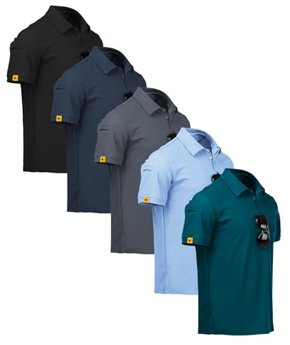 ZITY Pack de 5 Polos Hommes Manches Courtes Séchage Rapide Respirant T-Shirt Hommes Polo d'été Sport Shirt Regular Fit Polo de Golf(3XL)