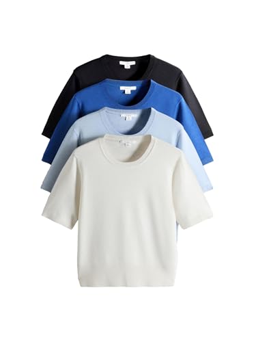 T-Shirt Ras du Cou en Maille Fine THE SET Haut de Gamme Femme Lot de 4