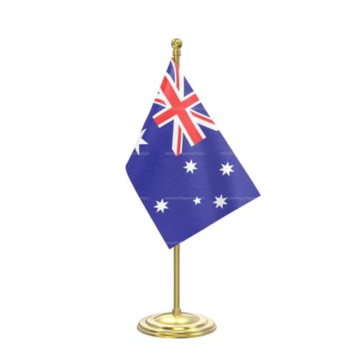Image of The Flag Company Gold Acrylic Pole with Round Base | Desk Flag for Office, Reception & Home Decor (Australia)