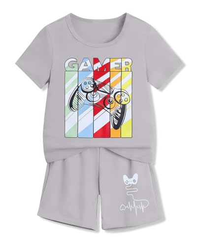 Image of Cakaner Tween Boys Summer Clothes 2 Piece Short Sleeve Graphic T-Shirt and Shorts Casual Outfit Set Size 7-14
