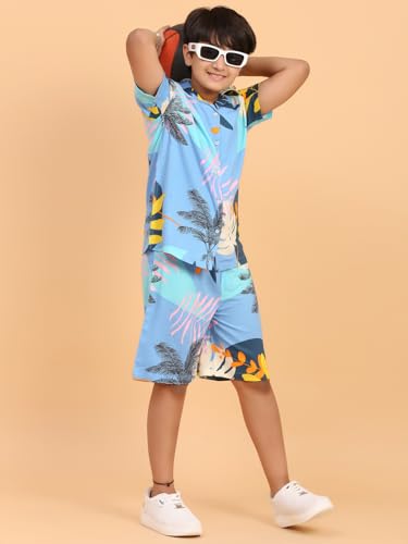 Image of Ninos Dreams Boys Cotton Rayon Halfsleeves Coord Set with Shirt & Shorts /Boys Vacation wear /boys co ord set /Boys Tropical print Shirt & Shorts set /Boys Clothing Set