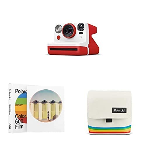 Polaroid - 9032 - Polaroid Now Appareil Photo instantané i-Type - Rouge + 6021 – Film Couleur pour 600 – Cadre Rond + 6057 - Sac de Transport pour Appareil Photo - Blanc