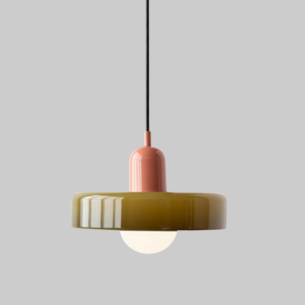 Klobvtt Glass Pendant Light Shade Round Hanging Lamp Nordic Macaron Ceiling Lighting Single Head Dining Table Lamp Fixture E27 Pendant Ceiling Lights for Kitchen Island Cafe Bar Dia-25cm