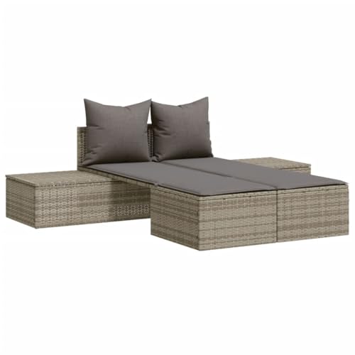 vidaXL Chaise Longue Double avec Coussins, Siège de Patio, Bain de Soleil, Transat de Jardin Balcon Terrasse Arrière-Cour, Gris Résine Tressée