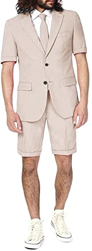 Men's Casual 2 Piece Summer Short Sleeve Suit Shorts Suit Beach Wedding Men's Suit Set