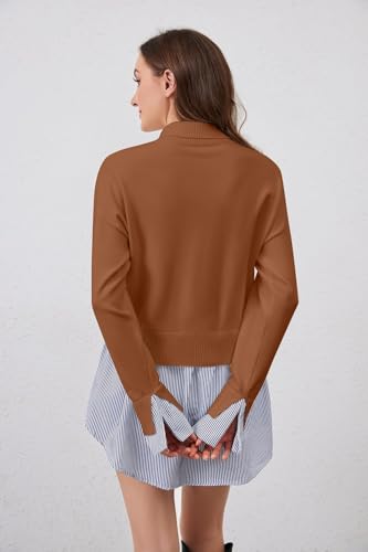 Image of Turtleneck Asymmetrical Sweaters for Women Patchwork 2 in 1 Pullover Knit Sweater Slit Button Down Shirt 2026 Fall
