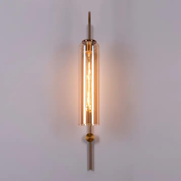 Image of Gold Long Glass Wall Light | Amber Gold Copper Metal Wall Lamp Fixture | Decorative Lighting for Living Room Bedroom Dining Cafe Bar Restaurant | Modern Home Decor | Without Bulb