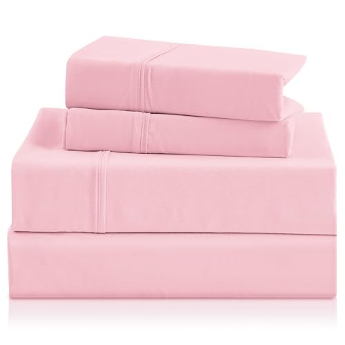 CozySmile King Size Sheet Set - Luxury 4 Piece Silky Soft & Breathable Cooling Sheets for King Size Bed 16 Deep Pocket Easy Care Bed Sheet Set Wrinkle Free Bedding Sheet and Pillowcase Set Pink