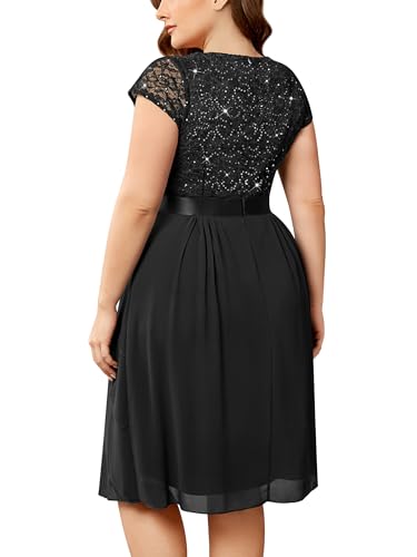 Miusol Women's Plus Size Sequin Lace V Neck Ruffle Tiered Chiffon Cocktail Party Dress2