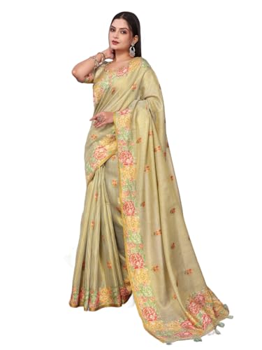 Image of SWORNOF Gold-Toned Woven Design Silk Zari Tissue Saree | Saree for Women | Soft and Skin Friendly
