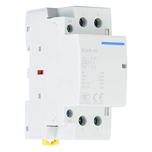 Contactor 40A 230V + Contactor De Ca, Akozon Hogar Contactor De Ca 2P Polo 40A 60Hz 220V 230V Bajo Consumo De Energía Motor Contactores Montaje En Control De Riel Din