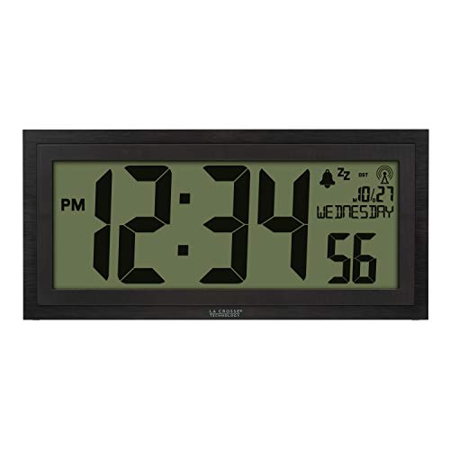 La Crosse Technology 515-1419-INT 15" LCD Textured Atomic Clock, 15.42" L x 1.14" W x 7.33" H, Slate Black