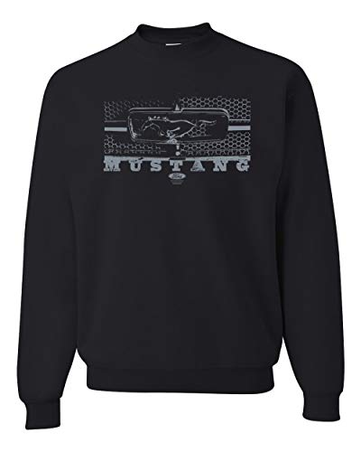 Wild Bobby Vintage Ford Mustang Silver Honeycomb Grill Distressed Cars and Trucks Unisex Crewneck Graphic Sweatshirt